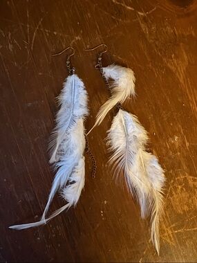 White Feather Drop Earrings - Women's Accessories